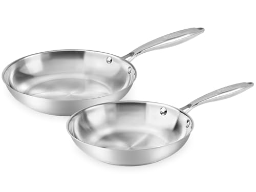 Image of Stainless Steel Frying Pan Set 2 Piece, 8,10 Inch Tri-Ply Frying Pans Non Stick, Pots and Pans Set, Oven 500F & Dishwasher Safe, Classic Cooking Pan Cookware