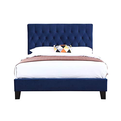 Pemberly Row Navy Blue California King Size Upholstered Tufted Platform Panel Bed