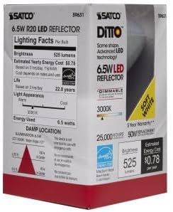 Miniatura 5 de SATCO Bombilla LED reflector S9631 de 6.5 vatios y 120 voltios R20 blanco suave de 3000 K 525 lúmenes escarchado ángulo de haz de 107 grados base