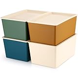 Menkxi 4 Pcs Storage Bins with Lids Plastic Stackable Containers for Organizing Shelves Christmas Ornament Box Baskets(Mixed Color,Small)