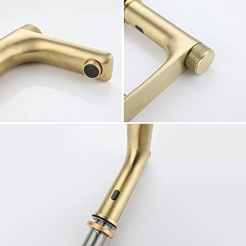 Automatic Bathroom Faucet with Infrared Sensor, Touchless Mixer Tap for Sink, Brushed Gold Finish, Hands-Free Lavatory Faucet, Modern Bathroom Accessory.