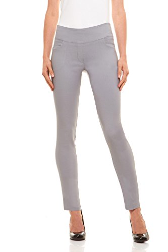 Velucci Womens Straight Leg Dress Pants - Stretch Slim Fit Pull On Style Light Grey