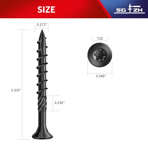 Image of #8 x 1-5 /8 inch Deck Screws (136Pcs) 1lb. Carbon Steel, Black, Flat Head, Rust Resistant epoxy Coated, with T25 Star Bit