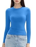 C202 Women's Long Sleeve Shirts Crew Neck Slim Fit Going Out Tops Basic Tees Barely There Collection, Azure, Large