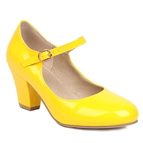 Elbslutt Women's Patent Leather Block Heel Mary Janes Retro Rockabilly Shoes Ankle Strap Chunky Pumps Work Office Dress Shoes3