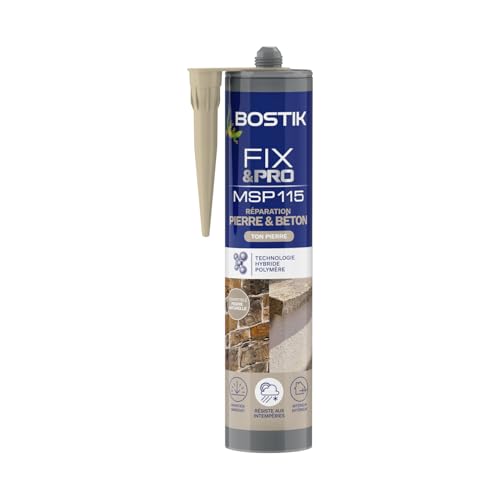 Bostik FIX&PRO MSP 115 – Ton Pierre – Mastic Colle et Joint Pierre Et Beton – Intérieur/Extérieur – Réparation de Pierre, Béton, Ciment, Brique ......