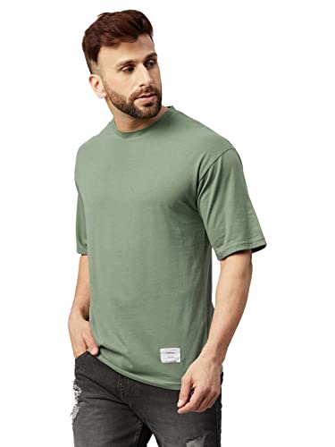 GRITSTONES Men Half Sleeve Oversized Cotton Solid T-Shirt