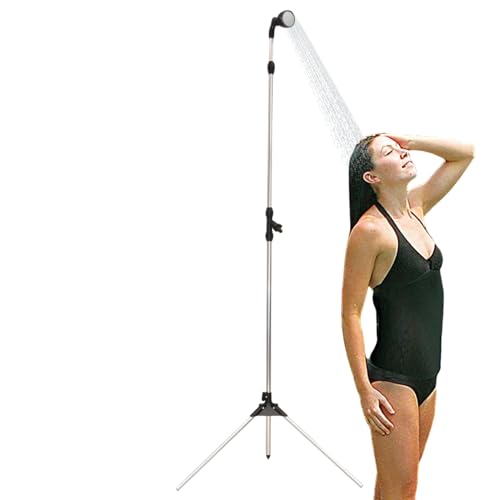 Ducha de jardín con trípode, aspersor de jardín con válvula de salida/salida, ducha de camping | ducha de piscina con un grifo de ducha exterior agradable