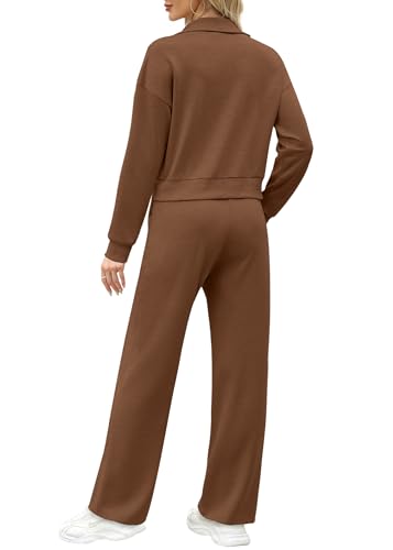 Image of XIEERDUO Lounge Sets for Women 2025 Sweatsuit 2 Piece Outfits Sweatshirt Wide Leg Sweatpant Tracksuit Matching Set