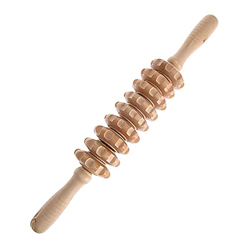 Whchiy Massaggiatore a 9 Ruote in Legno Rullo Universale per il Corpo Anti Cellulite Rullo per Massaggiare per Sollievo dal Dolore, Lesione, Crampo Strumenti per i Massaggi Manuali (Bianco)