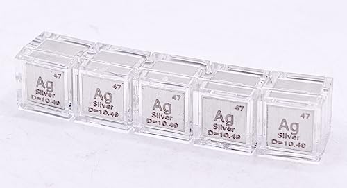 Image of 0.39 inch 10mm Silver Argentum Metal Cube Ag up to 99.9% Pure Periodic Table Element Engraved Density Collection Science Education Display Block Cube + Acrylic Case Box - 1PC