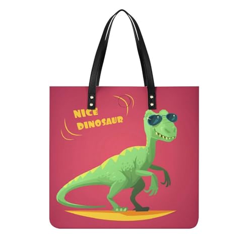 Sac shopping dinosaure cartoon pour femmes grand tote bag en toile de voyage 39x39cm