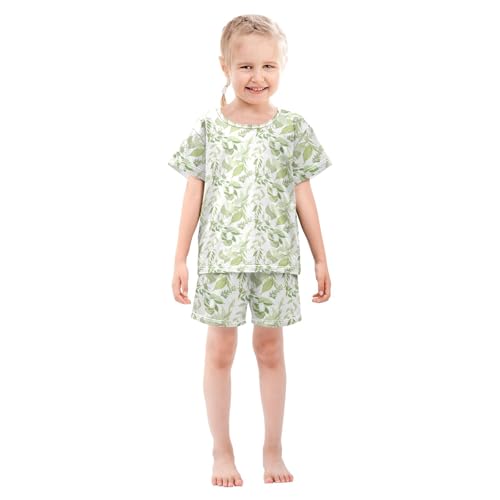 Green Leaves Pajama Set Pajamas Sleepwear Nightwear Loungewear Clothes Set B0404782