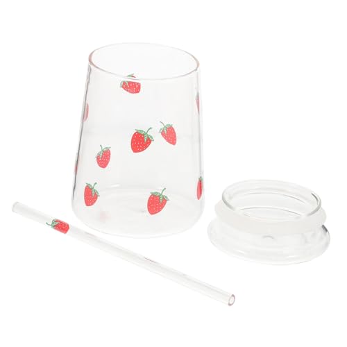 Ipetboom Taza de Vidrio Transparente con Tapa y Pajita Diseño de Capacidad Resistente y Portátil para Bebidas Frías y Calientes Reutilizable
