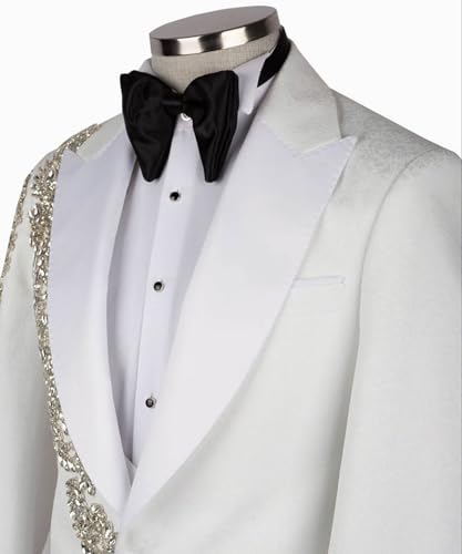 Men's Tuxedo Jacket Rhinestones One Button Slim Dress Blazer for Groom Wedding White Prom Dinner Party Suit Blazer3