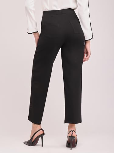 Image of FableStreet Women's Black 4 Way Stretch Livin Trousers | Wide-Leg Design with High-Rise Waist | Solid Pattern & Plain Weave Fabric | Office Wear & Business Meetings