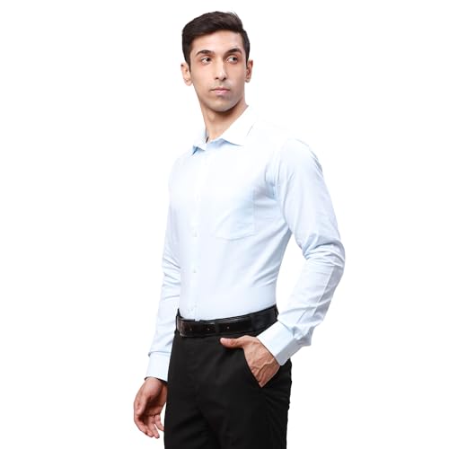 Image of Park Avenue Men's Cotton Polyester Blend Herringbone Pattern Slim Fit Semi Cutaway Collar Full Sleeve Formal Shirt