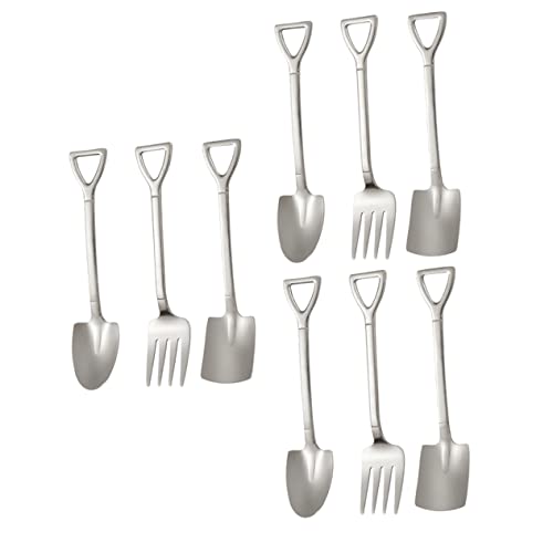 Operitacx Stainless Steel Shovel and Spoon Set 9pcs Mixing Spoons for Dessert Fruit Coffee Tea Sugar Serving