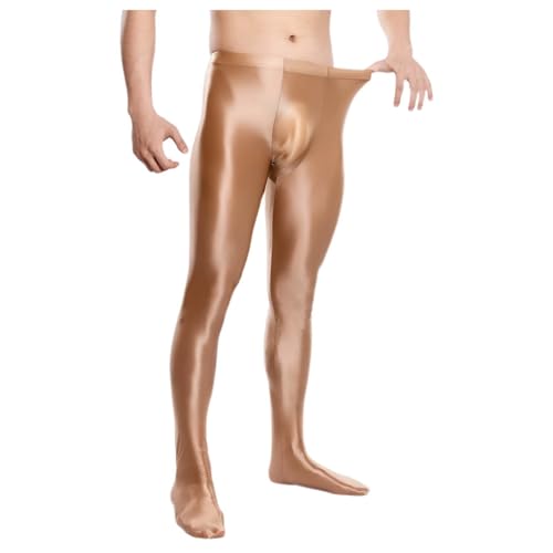 Foweknow Herren Sport Leggings Öl Glanz Strumpfhose Sexy Kompression Pantyhose Mit Bulge Pouch Stretch Tights Glatte Nachtwäsche Unterhose Lange Hohe Taille Unterwäsche Feinstrumpfhose