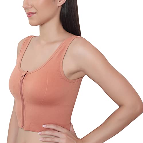 Image of GLAMORAS Women Nylon Spandex Padded Non Wired Front Zip High Intensity Workout Sports Bra, Size-M, Peach