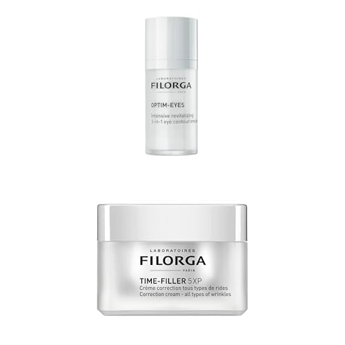 Bundle of Filorga Optim-Eyes Eye Cream 0.5oz, Reduces Dark Circles, Wrinkles, Puffiness + Filorga Time-Filler 5-XP Cream 1.69oz, Anti-Aging Wrinkle Correction for Face, Eyes, Neck