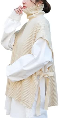 [Hug.U] ベスト ニット 綿100% レディース 体型カバー タートル レイヤード トップス お尻が隠れる