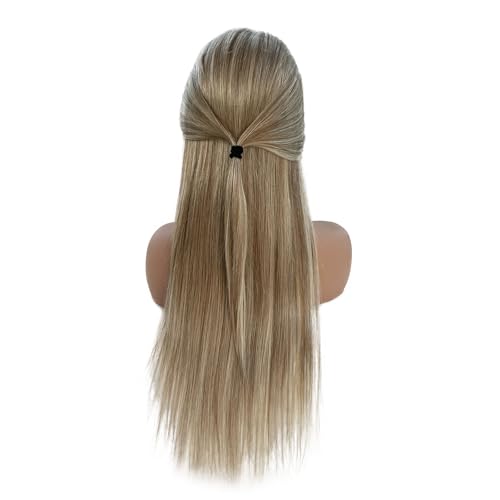 Image of Munx 13x6 HD Lace Front Human Hair Wigs for Women Ombre Highlight Light Brown Mixed Ash Blonde Colored Lace Frontal Wig 180% Density Thick 100% Remy Virgin Hair Wigs Bleached Konts with Baby Hair 26 inch