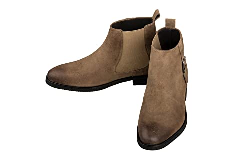 TOTO Men's Invisible Height Increasing Elevator Shoes - Coffee Brown Nubuck Leather Slip-on Chelsea Ankle Boots - 3.0 Inches Taller - K92083 - Size 6.5 D(M) US4