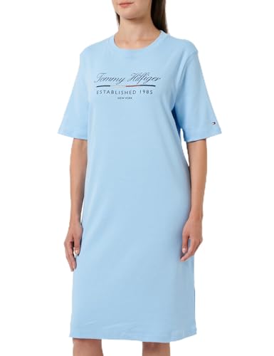 Tommy Hilfiger Damen T-Shirt Kleid Script Graphic Dress Kurzarm, Blau (Vessel Blue), S – Ansicht 1