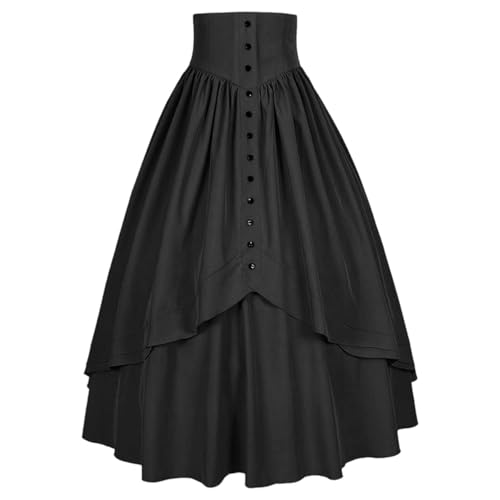 Falda larga de estilo victoriano para mujer - Falda gótica de cintura alta con vuelo ancho | Falda asimétrica para disfraces y ocasiones especiales, Style_a01 Negro, XL