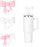 DJAIOD 3Pcs Straw Cover for Stanley, 10mm (0.4inch) Silicone Straw Covers for Tumblers, Cute Bow Straw Topper for Stanley, Straw Cap for 40Oz&30Oz Stanley Cup-Pink+White+Pink White
