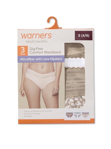 Image of Warner's Women's Blissful Benefits Women's Dig-free Microfiber Lace Hipster 3-pack