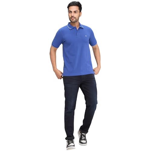 Image of Raymond Men's Modern Fit Solid Pattern Pure Cotton Polo Neck Half Sleeve Casual T-Shirt