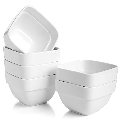 SAMSLE Ramekins 6 oz - Square Ramekins for Creme Brulee and Souffle, Porcelain Ramekins Oven Safe for Baking, Ramekins Bowl, Set of 6, White