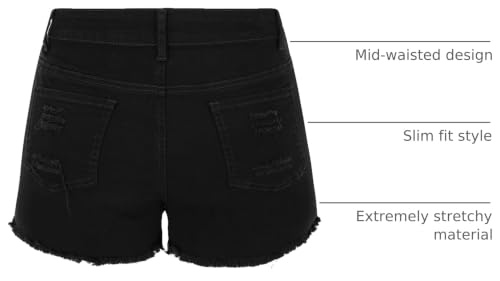 Image of THUNDER STAR Women Mid Rise Ripped Stretchy Jeans Shorts Frayed Raw Hem Casual Denim Shorts
