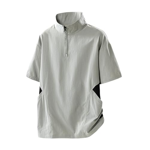 Men's Short Sleeve Golf Shirt Pullover Windproof Water Resistant Wind Rain Top Quarter Zip High Neck Fishing Shirts