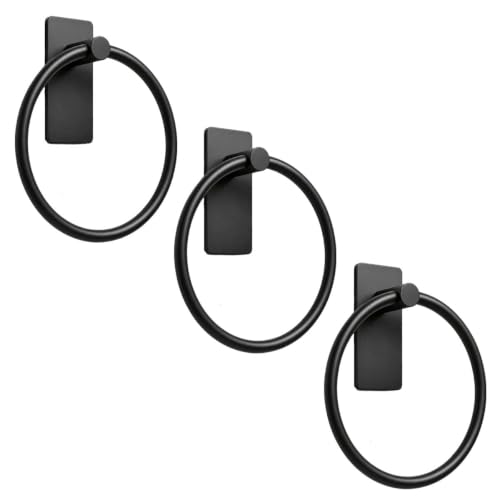 Image of iSTAR Stainless Steel Self Adhesive Round Towel Ring | No Drilling Wall Mounted Bathroom Accessories | Napkin Hand Towel Holder for Kitchen, Wash Basin, Home and Hotels (Black Finish) (Pack of 3)