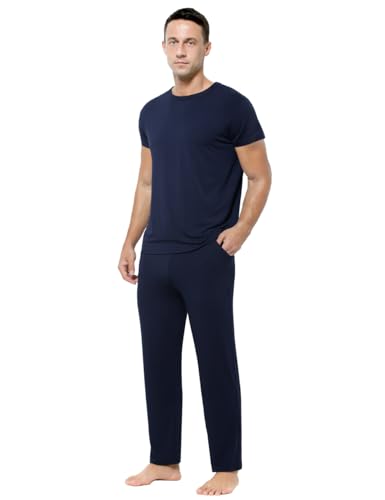 Casey Kevin Mens Pajamas Set Comfy Sleepwear Short Sleeve Pjs Breathable Soft 2 Piece Top Bottom Loungewear With Pockets