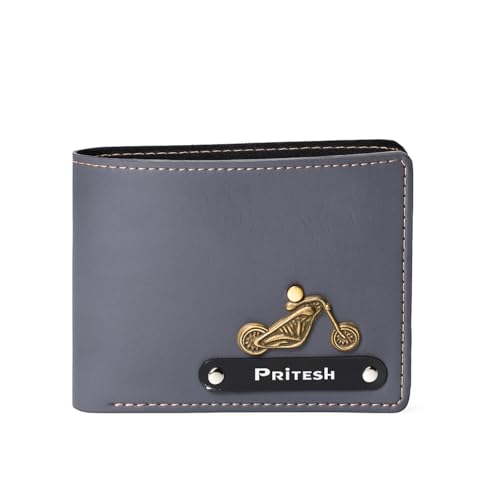 Image of Men's Personalized Wallet I Customized Slim Stylish Leather Purse With Name & Charm I Unique Birthday Anniversary Gift For Men Boy Love Husband Employees Clients (Grey) | Personalized Wallet