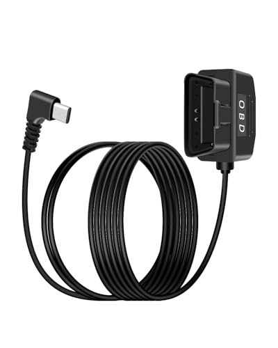 YANBORONSN Kabel zasilający OBD do kamery Dash Camera, OBD2 do 90 stopni, adapter USB C, kabel do ładowania z przełącznikiem, przyciskiem, 24 godziny monitorowania i tryb Acc 2 12-24 V do 5 V/3 A