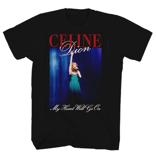 Celine Dion T Shirt My Heart Will Go On Adult Black Short Sleeve Canadian Icon 90s Pop Rock Graphic Tees