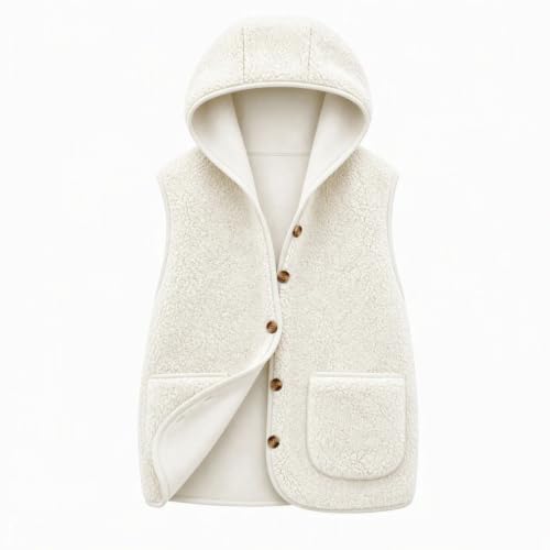 Womens Sherpa Fleece Vest Hooded Button Front Pockets Casual Fall Layering - image 3