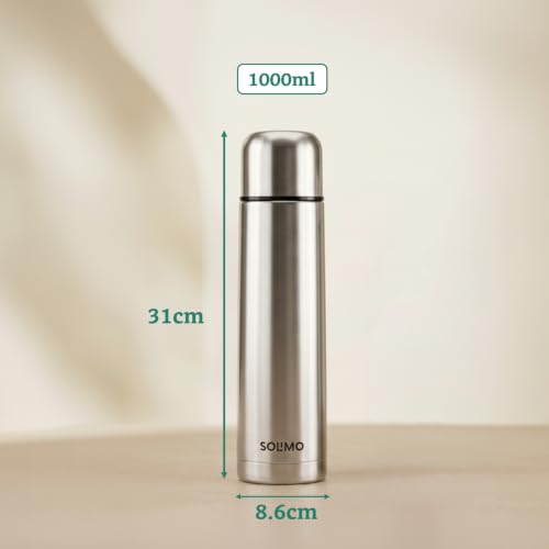 Image of Amazon Brand - Solimo Premium 1L Thermosteel Water Bottle | 24 Hr Hot & Cold Retention | Leak-Proof & Safe | ISI Certified | Flip Lid | Eco-Friendly | Everyday Use & Travel | Carry Bag
