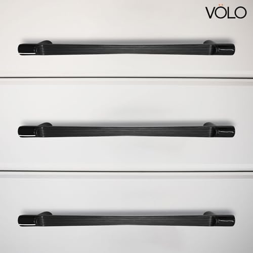 Image of VOLO Wardrobe Cabinet Handle - Sleek Pull Handle for Drawers, Wardrobes, Sliding Doors, and Cabinets in Kitchen, Bedroom, and Office (R-241) (2, Black, 288MM (12 Inch))