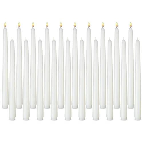 20 White Tapered Candles, 12 inches (H) dirpless and unscented, for family, wedding, party and home decor candlesticks, paraffin cotton wicks for long and clean burn time