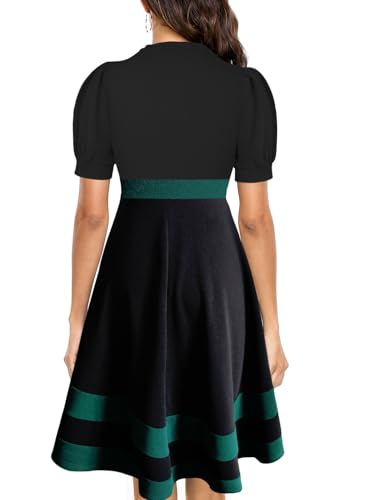 Image of Mokayee Womens Summer Short Puff Sleeve Casual Semi-Formal Fit and Flare Church Wedding Guest Work Dresses with Pockets