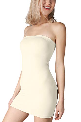 NIKIBIKI Women Seamless Classic Tube Top Dress, Made in U.S.A, One Size (Ivory)