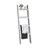 Natsukage Blanket Ladder Rustic Wooden Ladder Farmhouse Blanket Ladder Decorative Ladder Shelf for Living Room Bathroom Bedroom Wall Leaning Ladder Shelf Stand (48' x 22', Whitewashed)