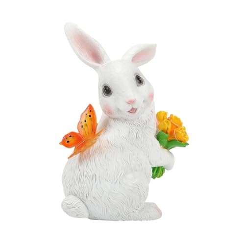 Jolies statues solaires en résine lapin pour déco de pelouse et extérieur