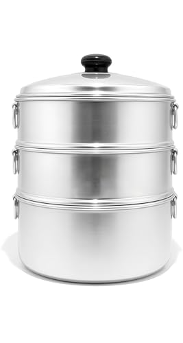 Image of Aluminium Momos Steamer 3 Tier | 3 Liters Capacity | 8 Inch Dimsum Steamer for Momo /Modak Maker | Durable Kitchen Cookware Multi-Purpose Cooking